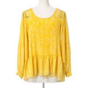 Gentle Fawn Yellow Paisley Print Long Sleeve Peplum Blouse Top